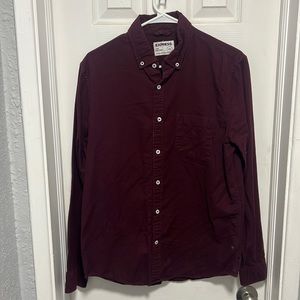 Express slim, soft, wash long sleeve maroon button down shirt